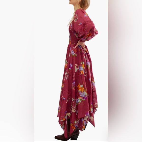 Free People Morning Glory Maxi Dress Red Combo Floral Handkerchief Hem XS NWT - Picture 3 of 8
